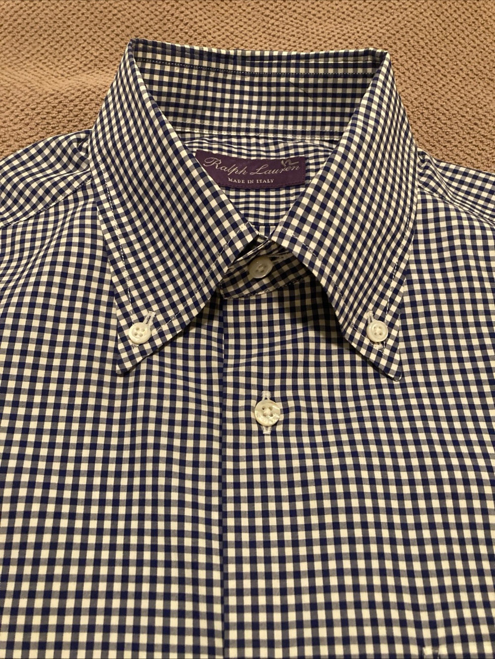 Ralph Lauren Purple Label Men's Navy & White  Button-Down Shirt made in Italy
